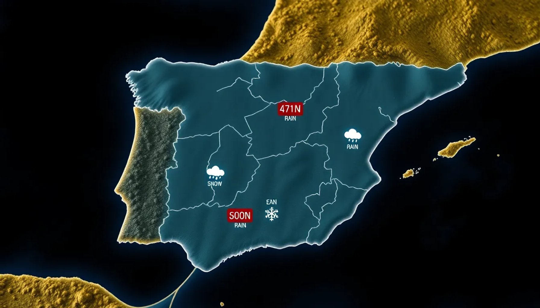 Mapa de la alerta AEMET con zonas de lluvia intensa, nieve y caída de temperatura en el norte y centro de España