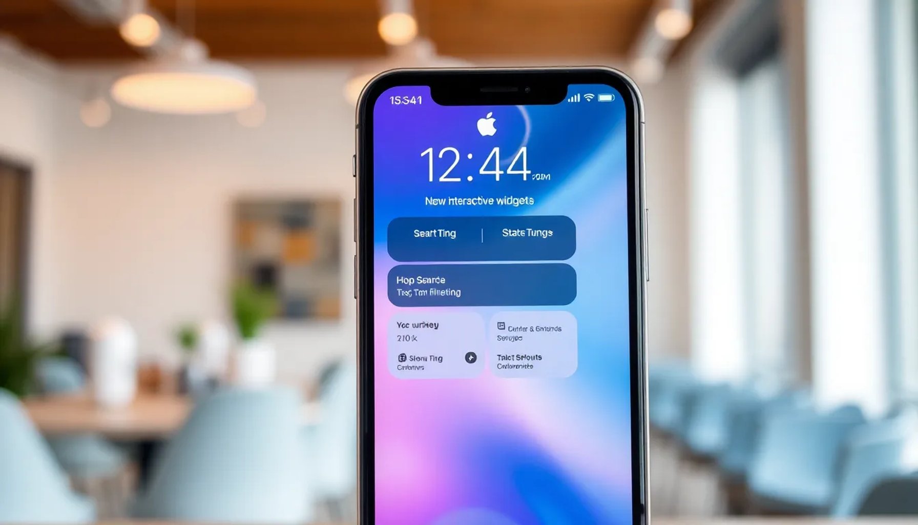Pantalla de iPhone mostrando la interfaz de iOS 26.4 con nuevos widgets y barra de estado renovada