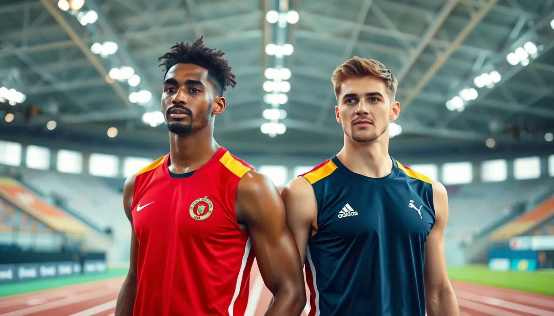Mohamed Attaoui y Alejandro Llopis posan en pista indoor antes del Mundial 2026