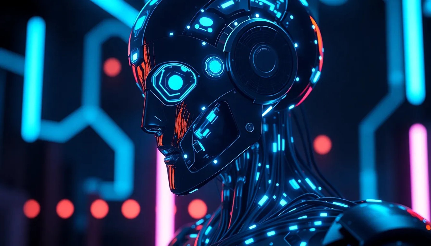 Imagen de un robot con circuitos electrónicos y cables, representando la inteligencia artificial