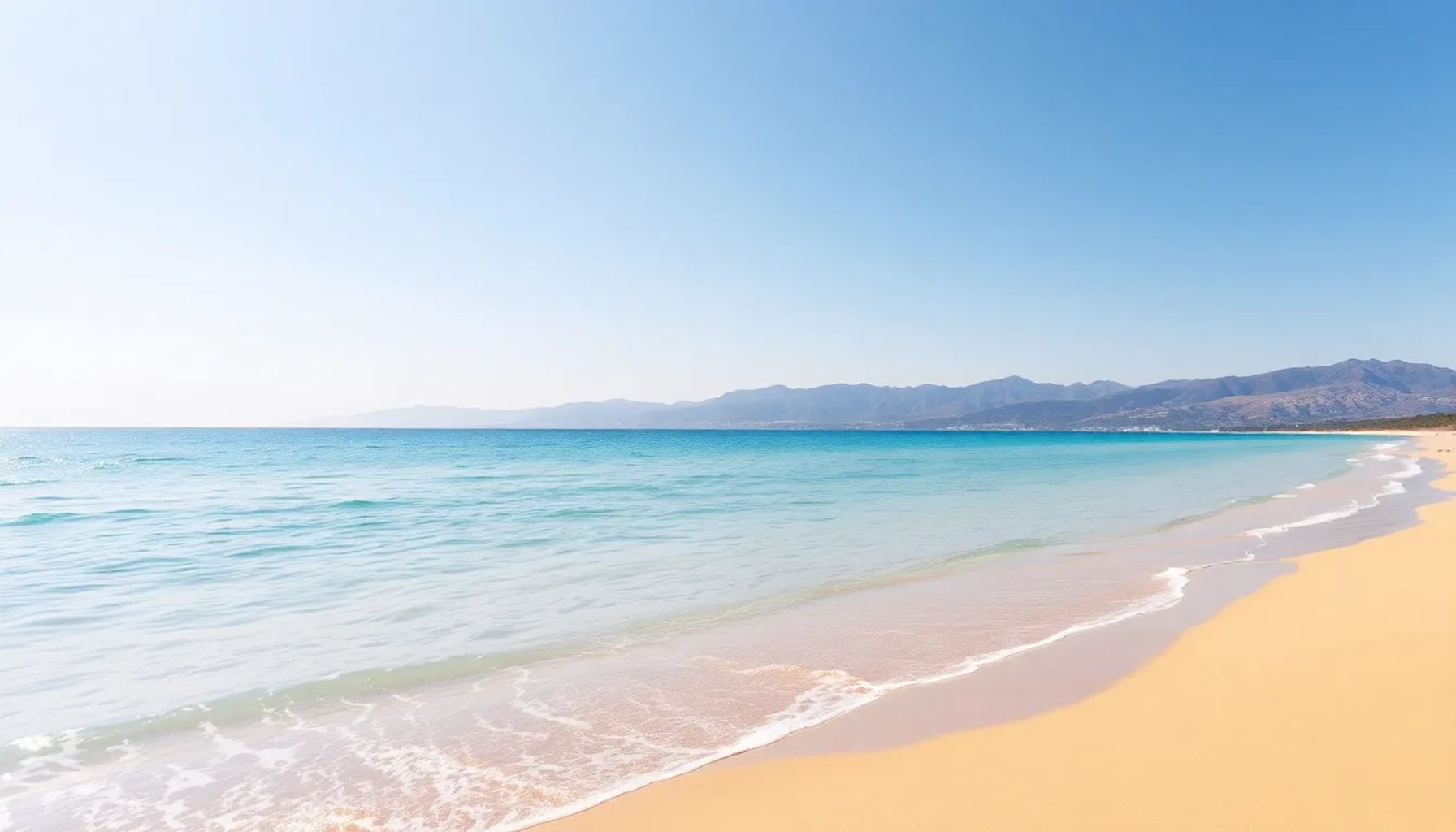 Vista panorámica de una playa española con sol brillante y aguas cristalinas, simbolizando el refugio seguro del país.