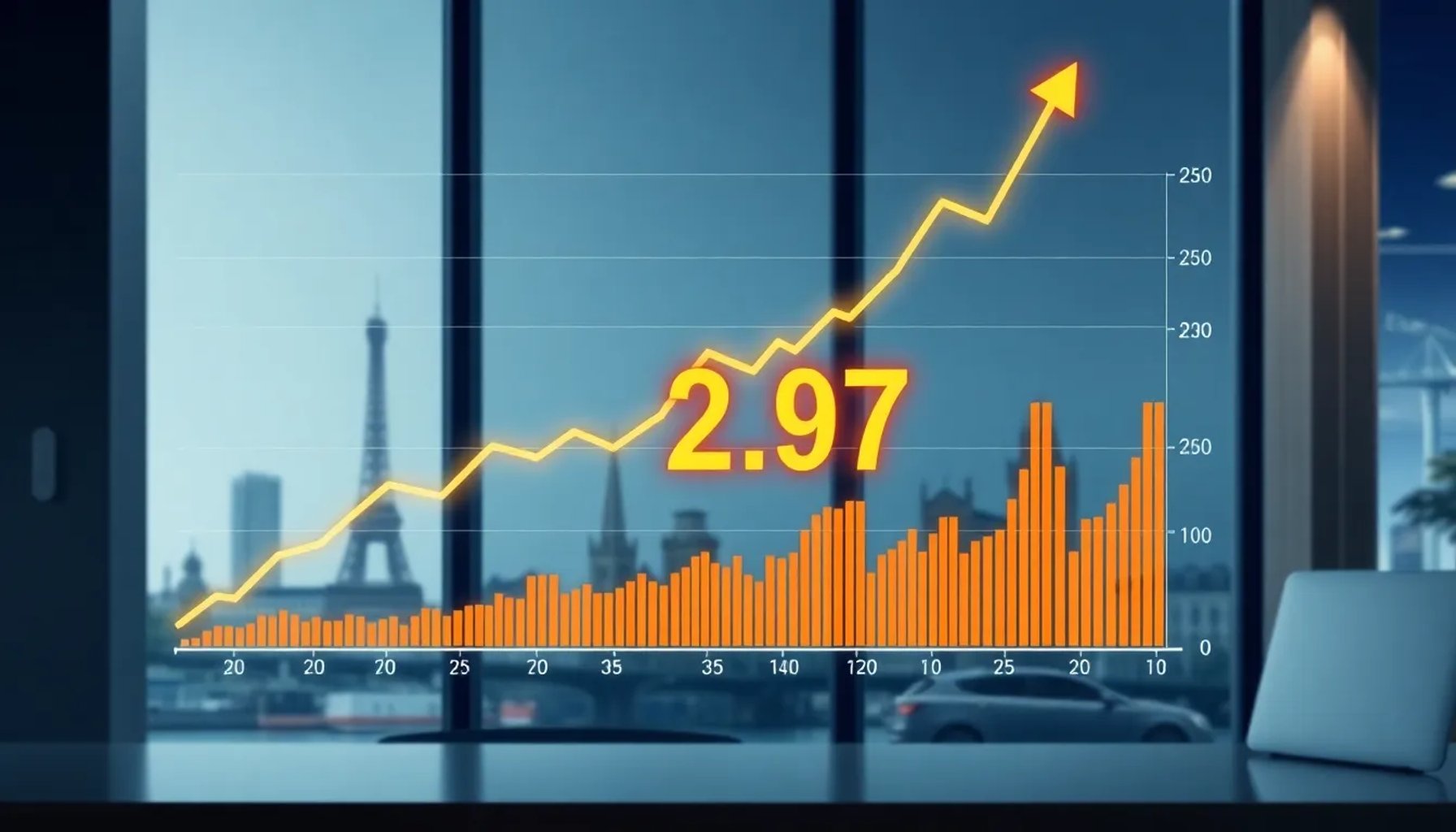 Gráfico del Euríbor al 2,97% acercándose al 3% con fondo de datos financieros