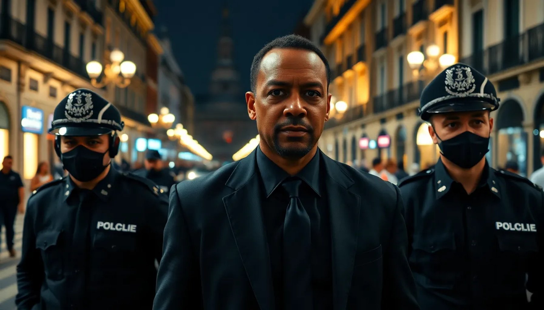 Serigne Mbaye rodeado de agentes policiales en una calle de Madrid durante su detención