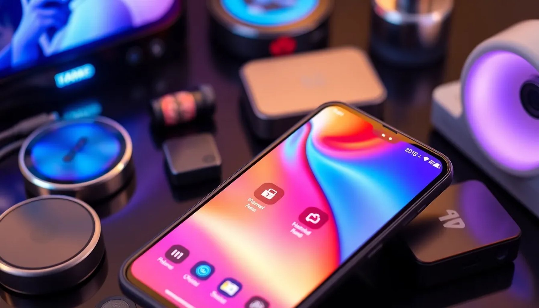 Pantalla de un smartphone Huawei con la interfaz de HarmonyOS mostrando varios dispositivos conectados