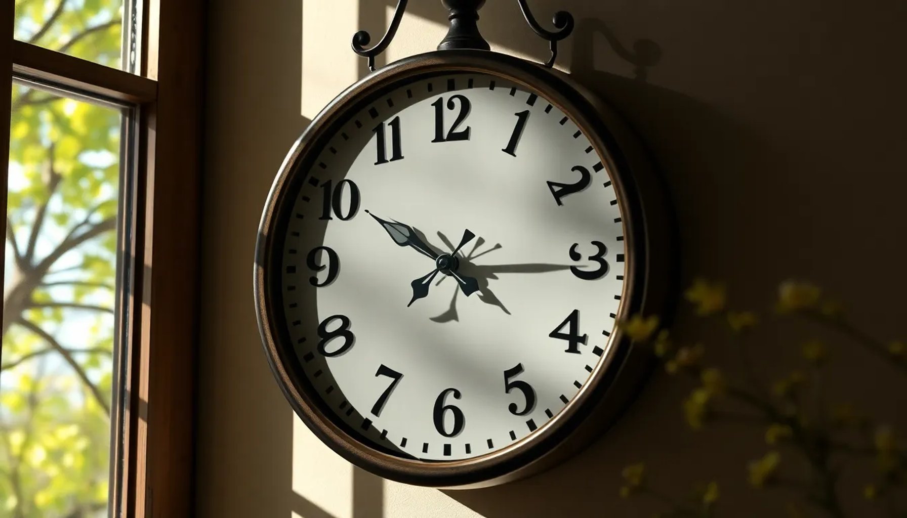 Reloj de pared mostrando el cambio de hora al adelantar una hora en una mañana de primavera en España