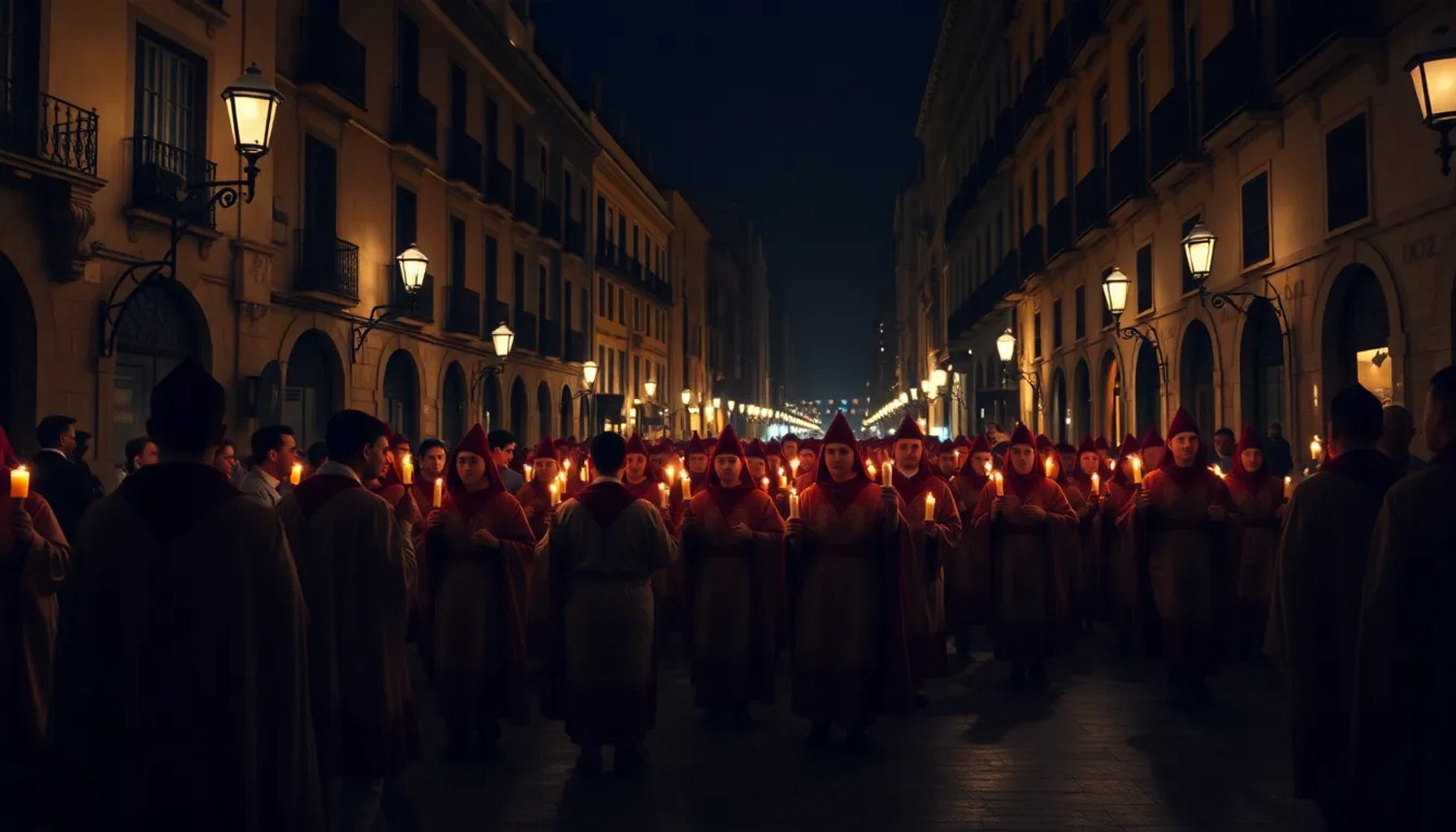 Procesión de la Hermandad de San Benito bajo la luz de la madrugada en Sevilla