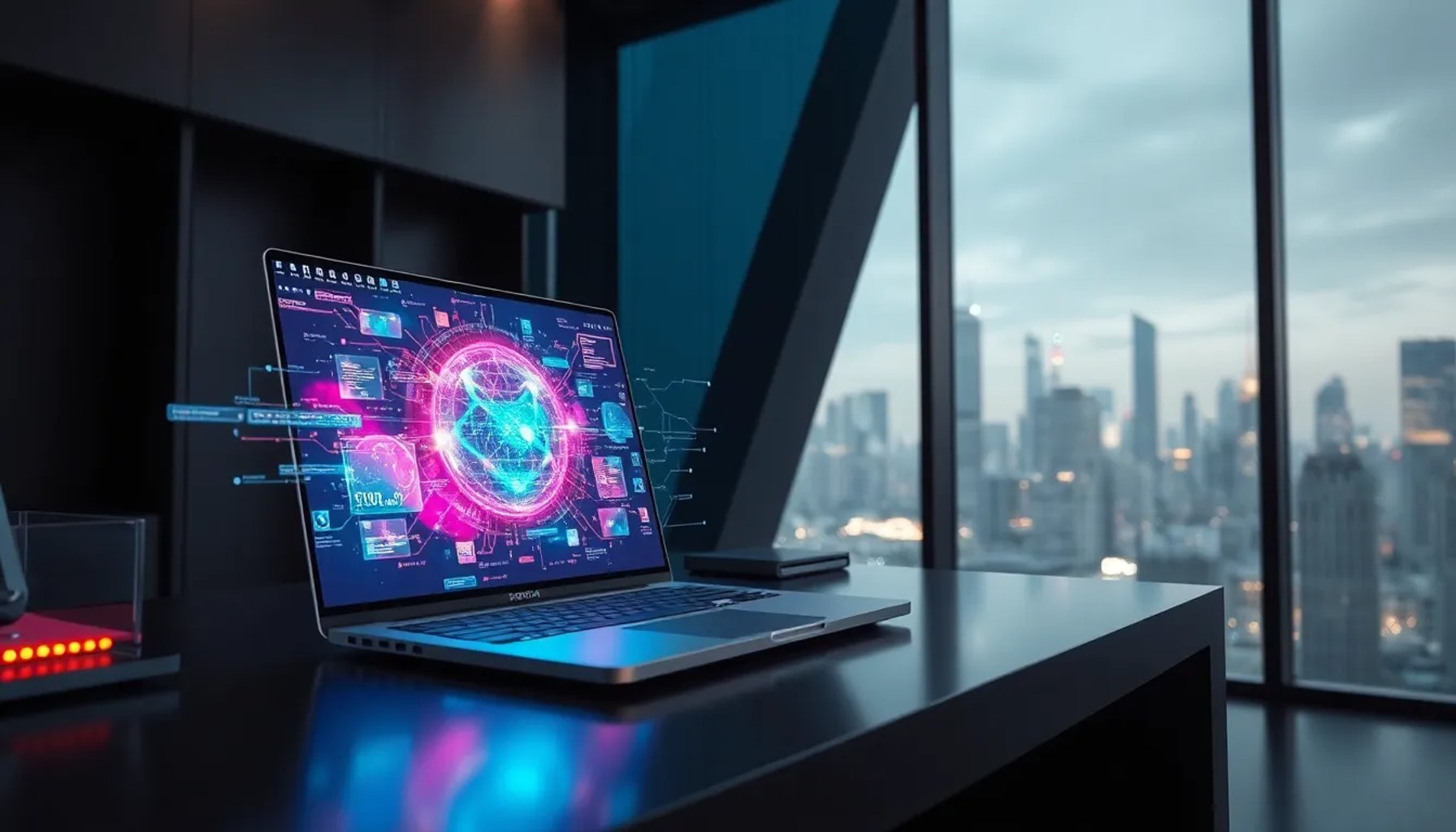 Ilustración de una computadora generando contenido creativo con algoritmos de IA