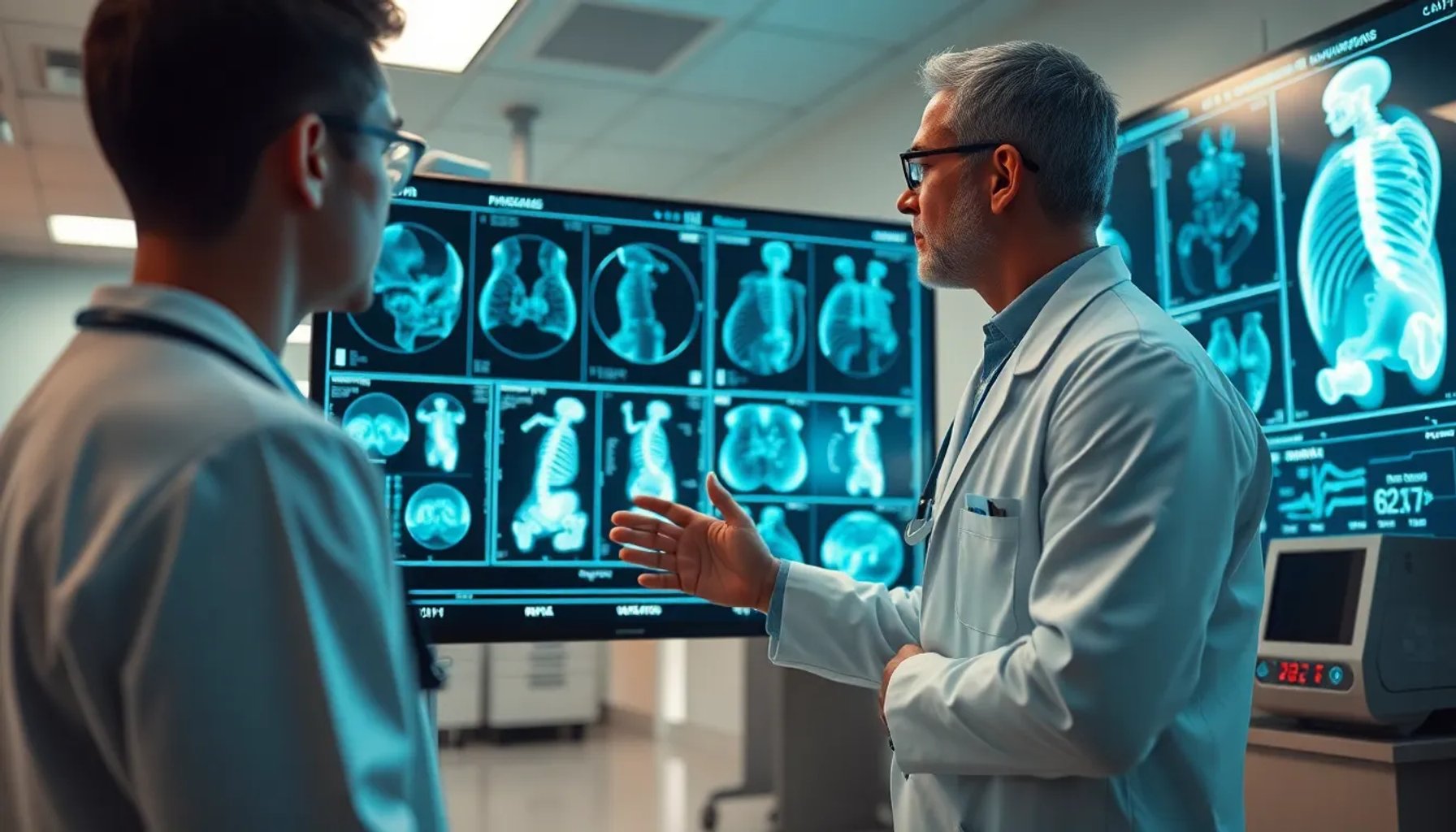 Médico revisando una pantalla con imágenes médicas analizadas por inteligencia artificial