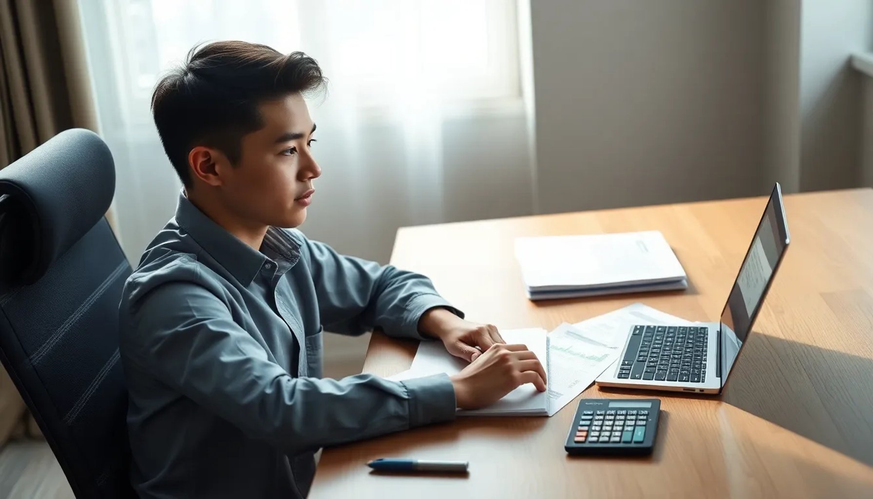 Persona revisando su declaración de la renta en pantalla con asistente de IA