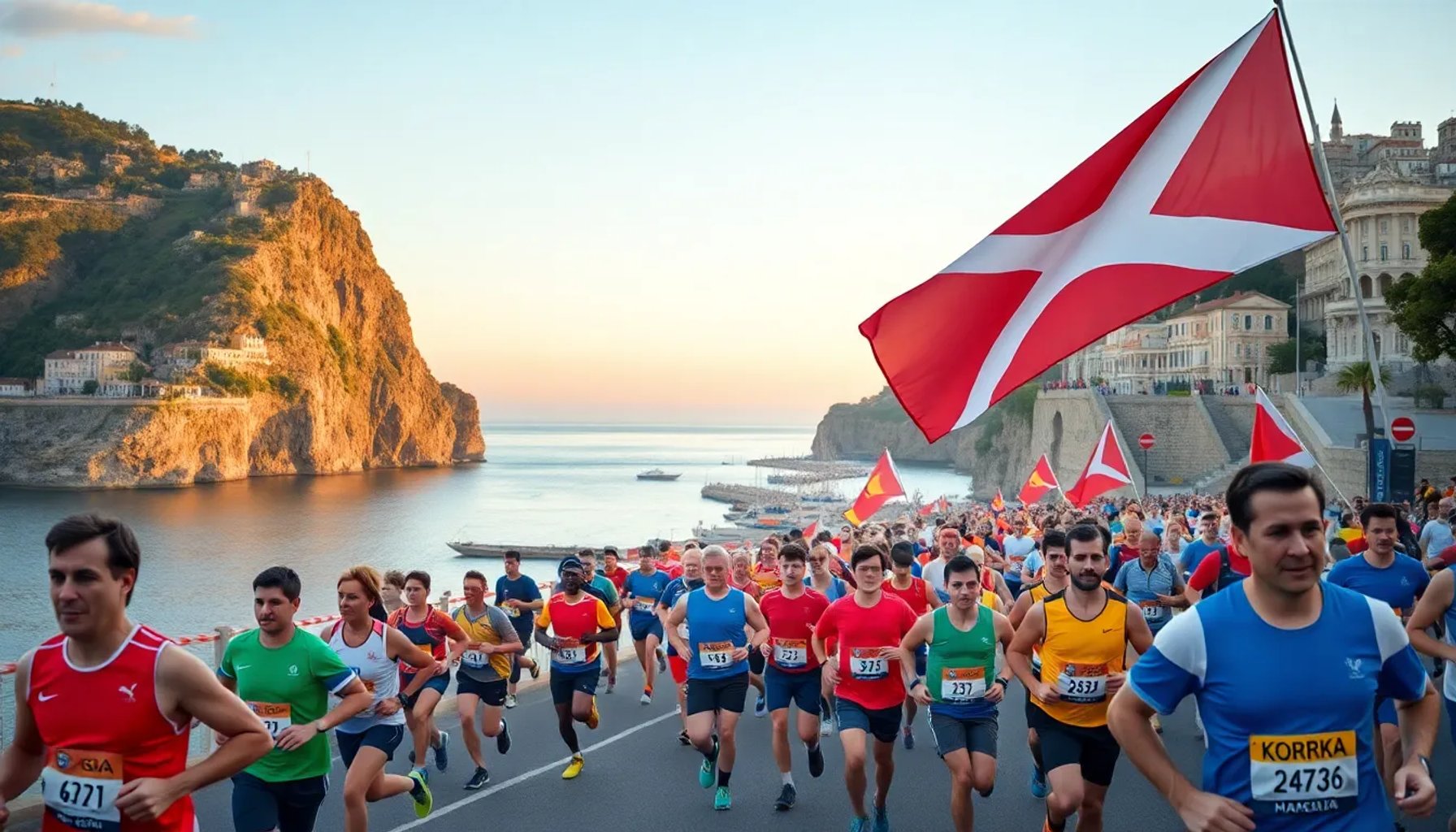 Corredores de la Korrika cruzan la costa de Bizkaia con la bandera del euskera ondeando