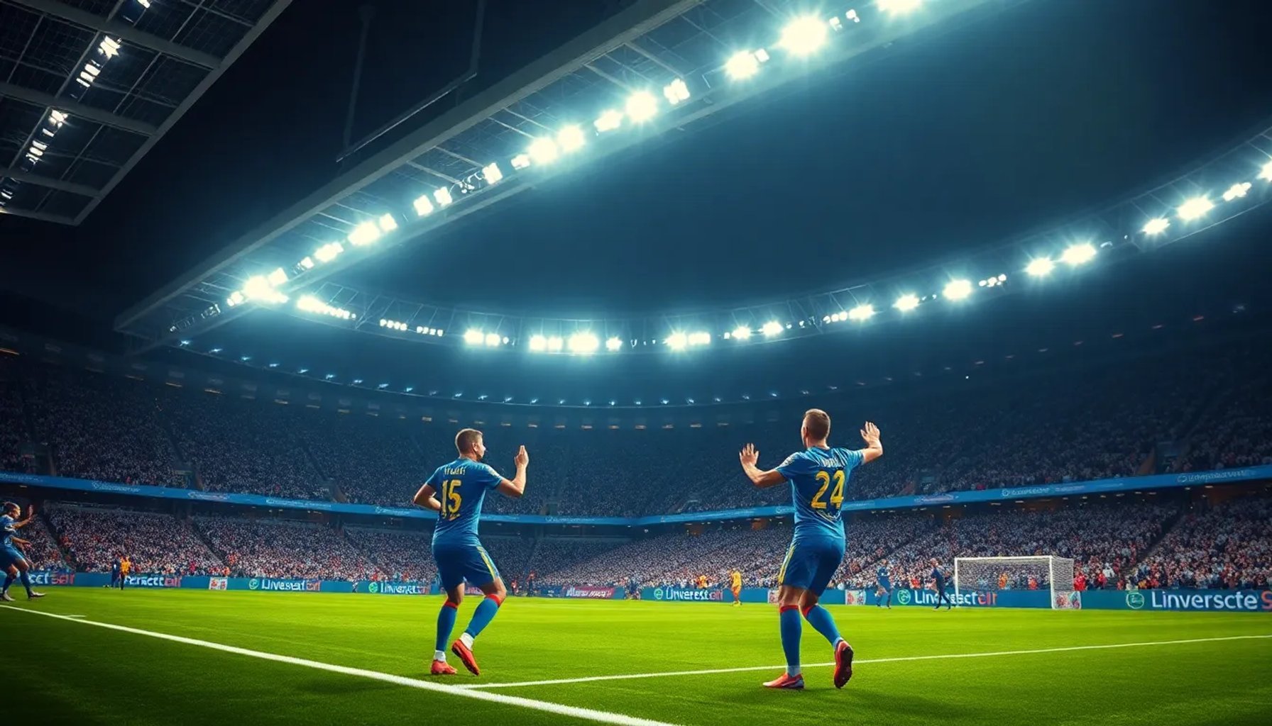 Jugadores de Kosovo celebrando su gol decisivo contra Eslovaquia en el estadio