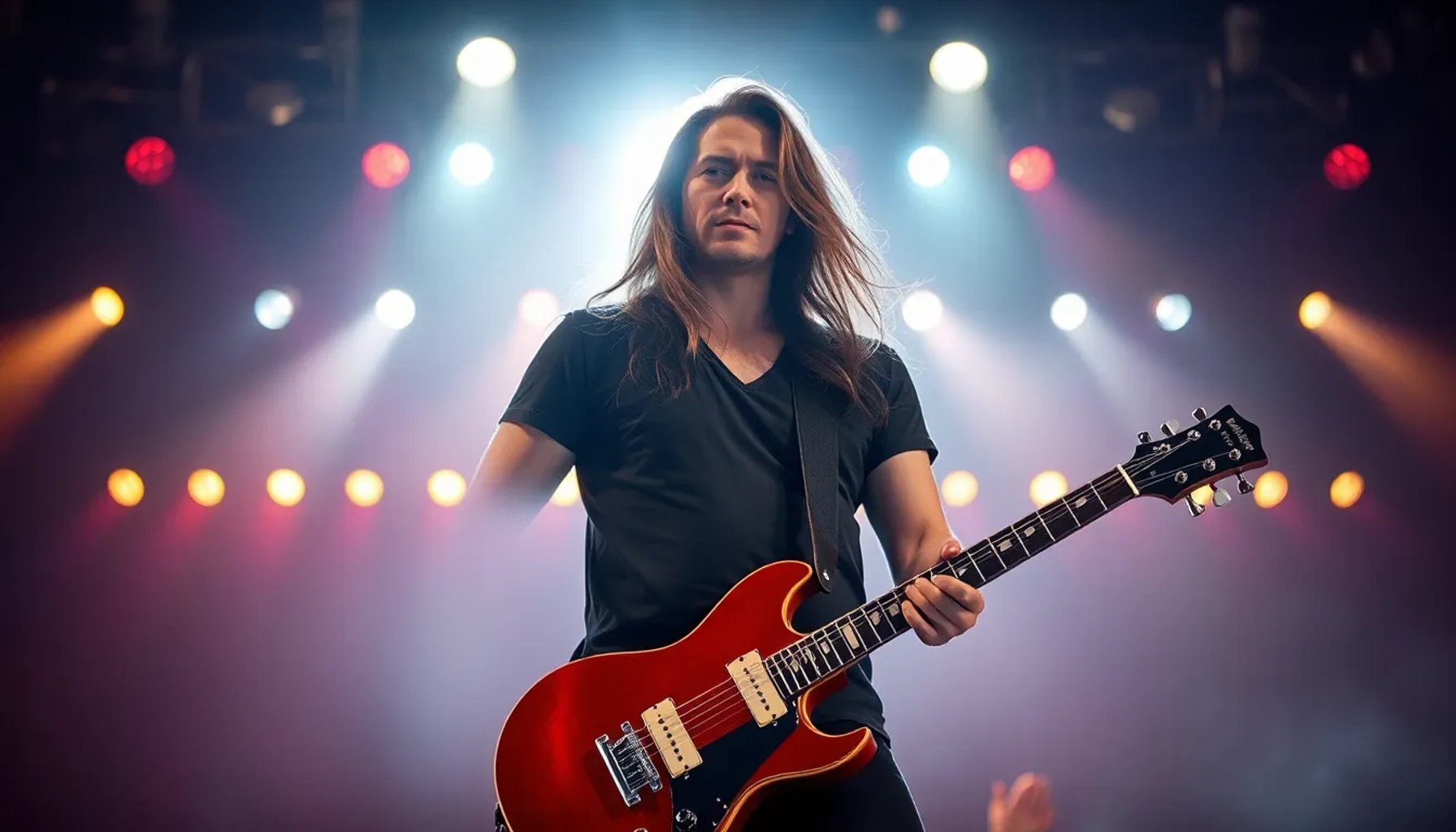 Jesús Sanz “Chepas”, guitarrista de la banda Lujuria, durante un concierto