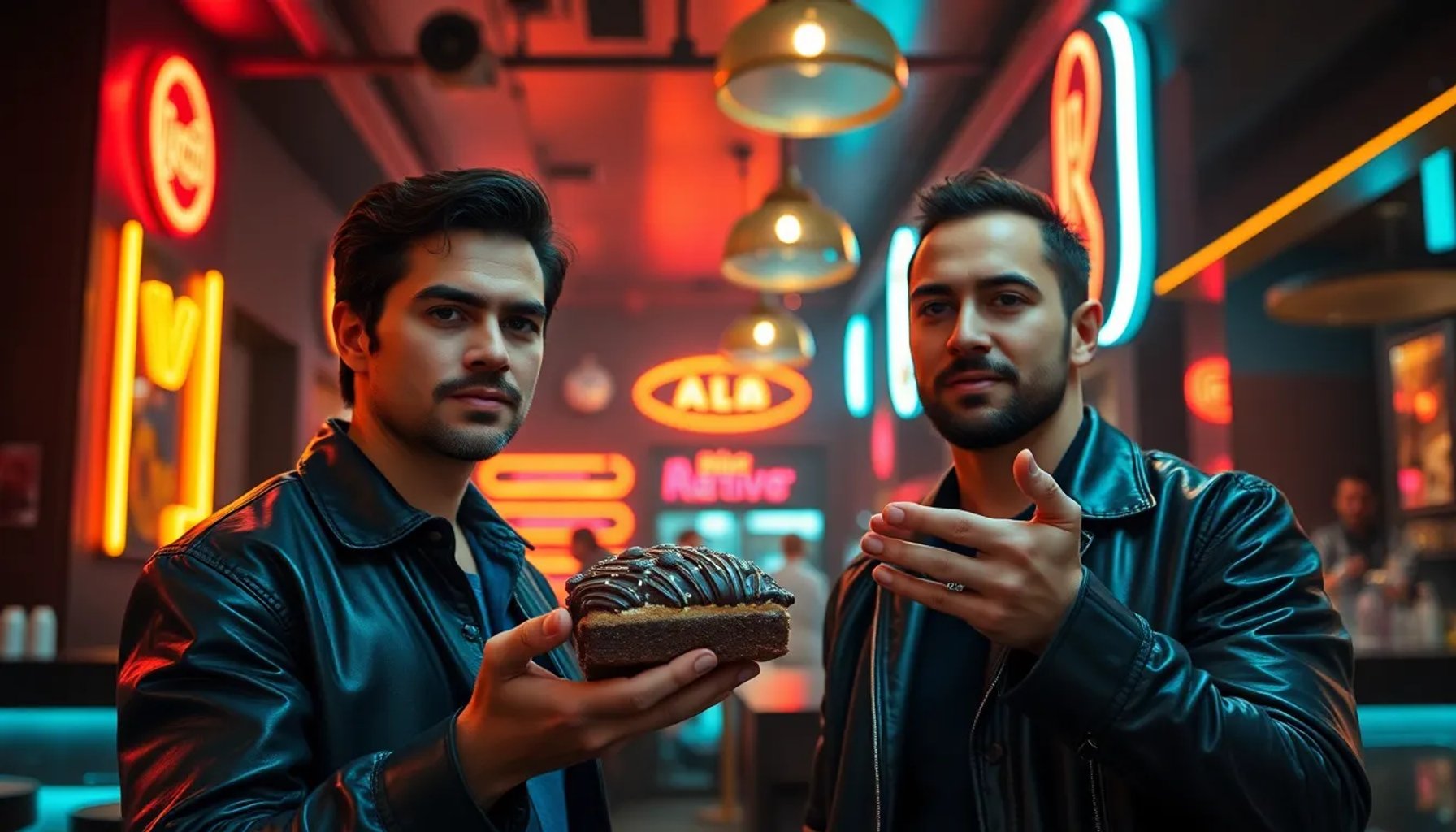 Escena de la nueva comedia del director de ‘Días de fútbol’, con protagonistas disfrutando un alfajor bajo luces de neón