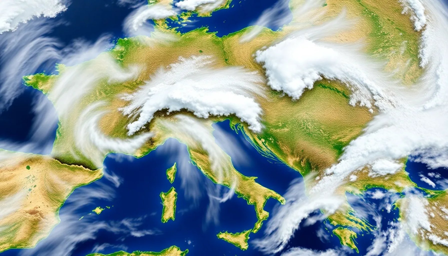 Mapa de la Península Ibérica con áreas de lluvia