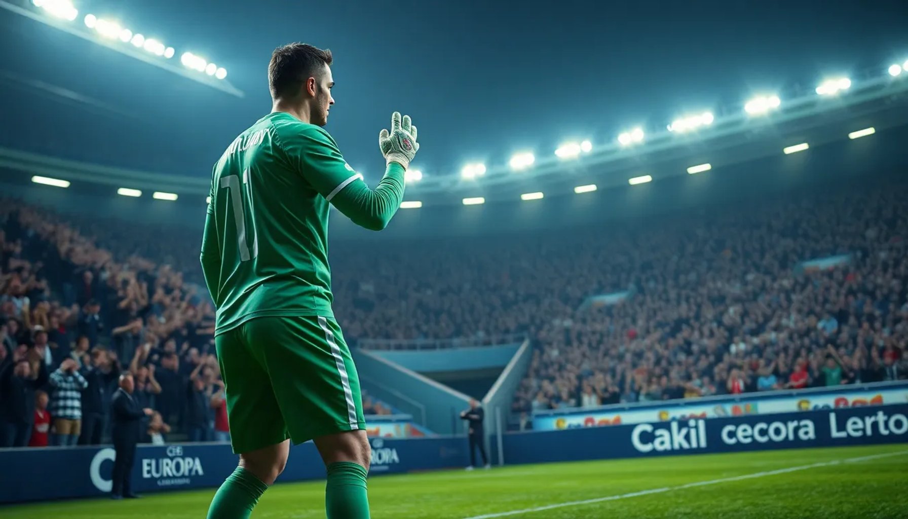 Portero del Algeciras confrontando a aficionados del CE Europa en la zona de la porterí­a del estadio