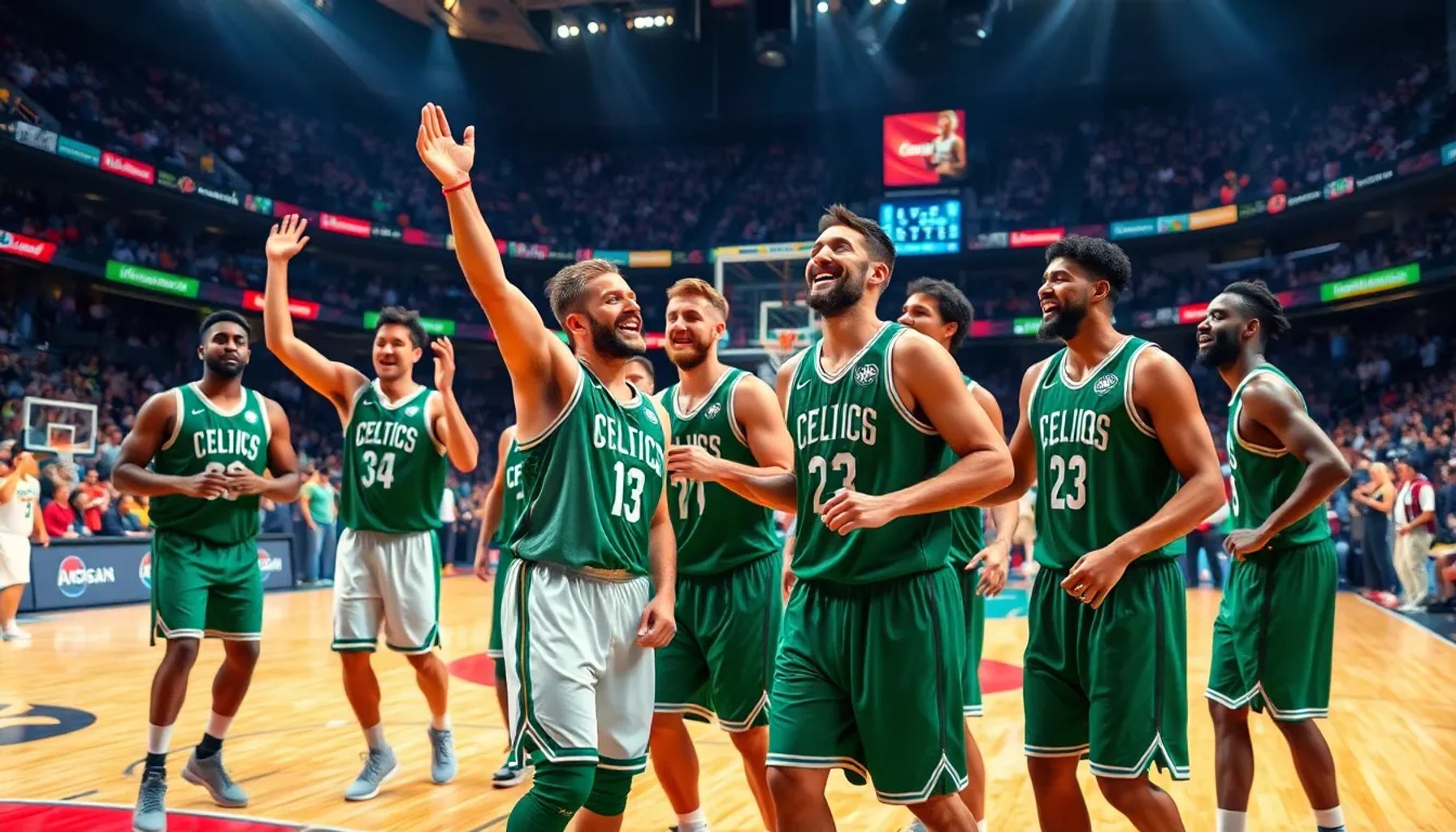 Jugadores del Río Breogán celebrando una victoria en la cancha de baloncesto durante un partido de la ACB