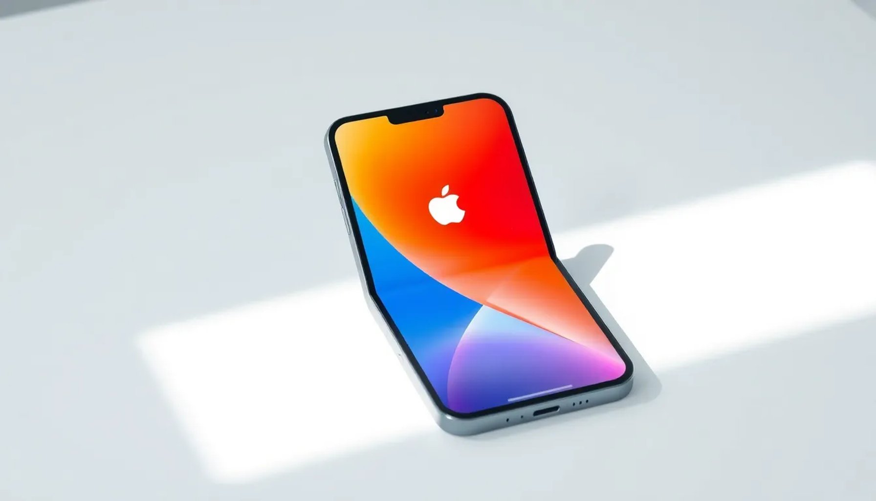 iPhone plegable con pantalla doblada mostrando sus opciones de almacenamiento y precio