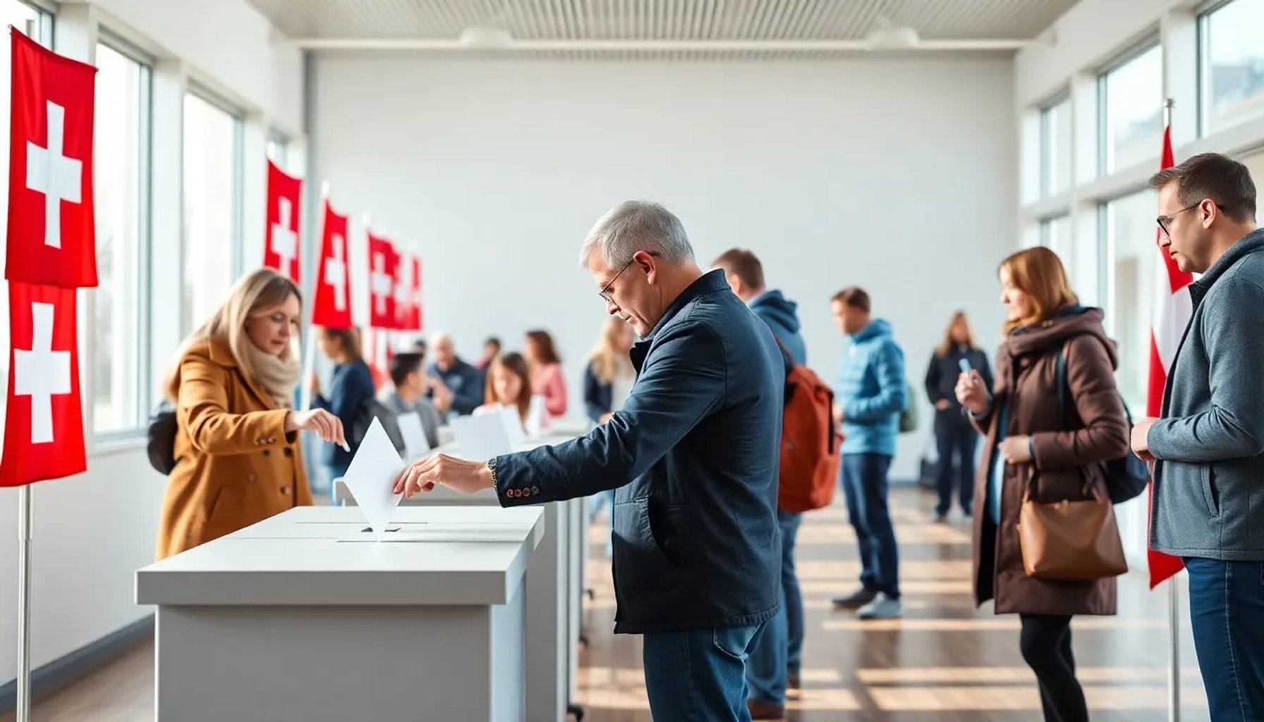 Votantes suizos depositando su voto en una urna durante el referéndum sobre el efectivo