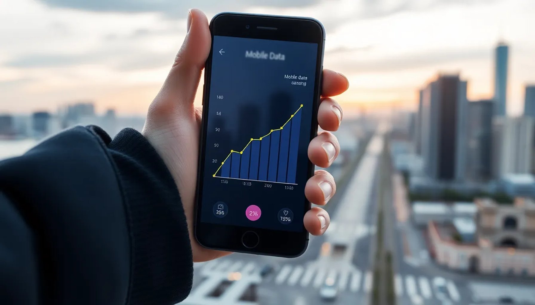 Imagen de un teléfono móvil con una pantalla que muestra un gráfico de crecimiento