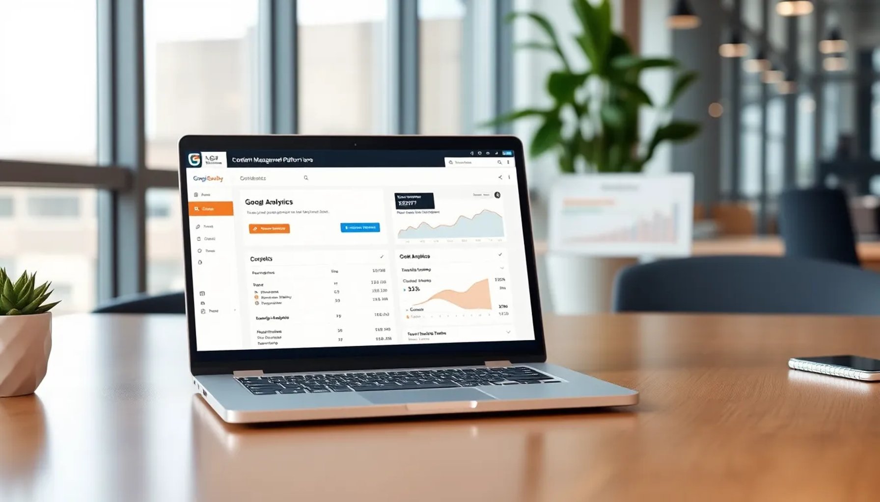 Pantalla de computadora mostrando código de gestión de consentimiento y Google Analytics en una interfaz clara
