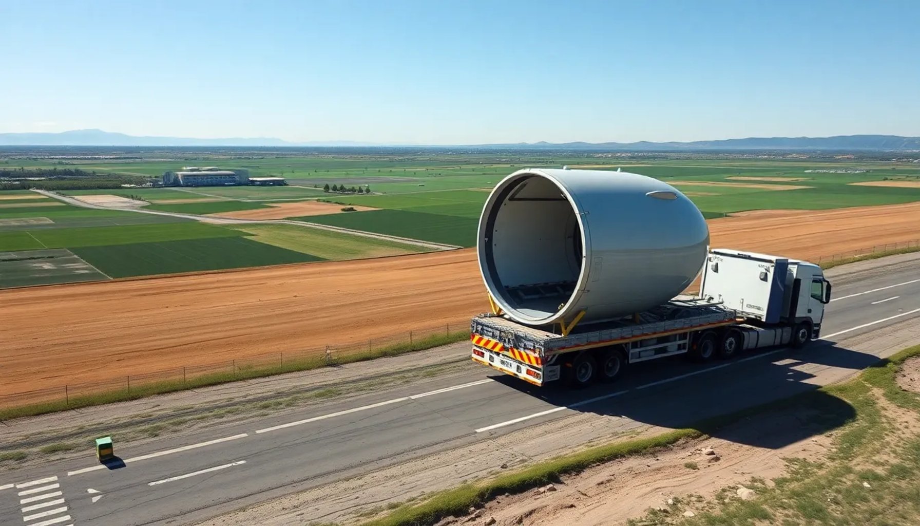 Primera compuerta de carga del Airbus A350F siendo transportada desde Illescas a Toulouse en un convoy especializado