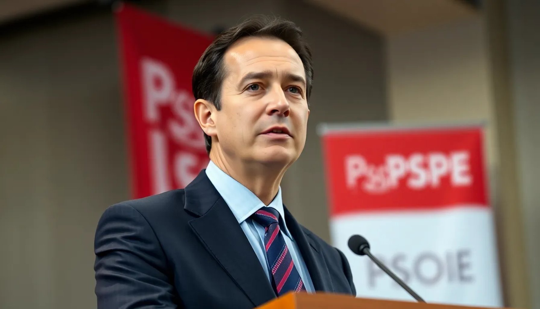 Álvaro Sánchez Cotrina hablando en la asamblea del PSOE de Extremadura, rodeado de militantes