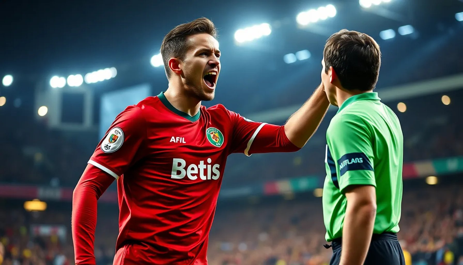 Antony protestando al árbitro tras el penalti polémico en el estadio El Sadar durante el partido Osasuna vs Betis