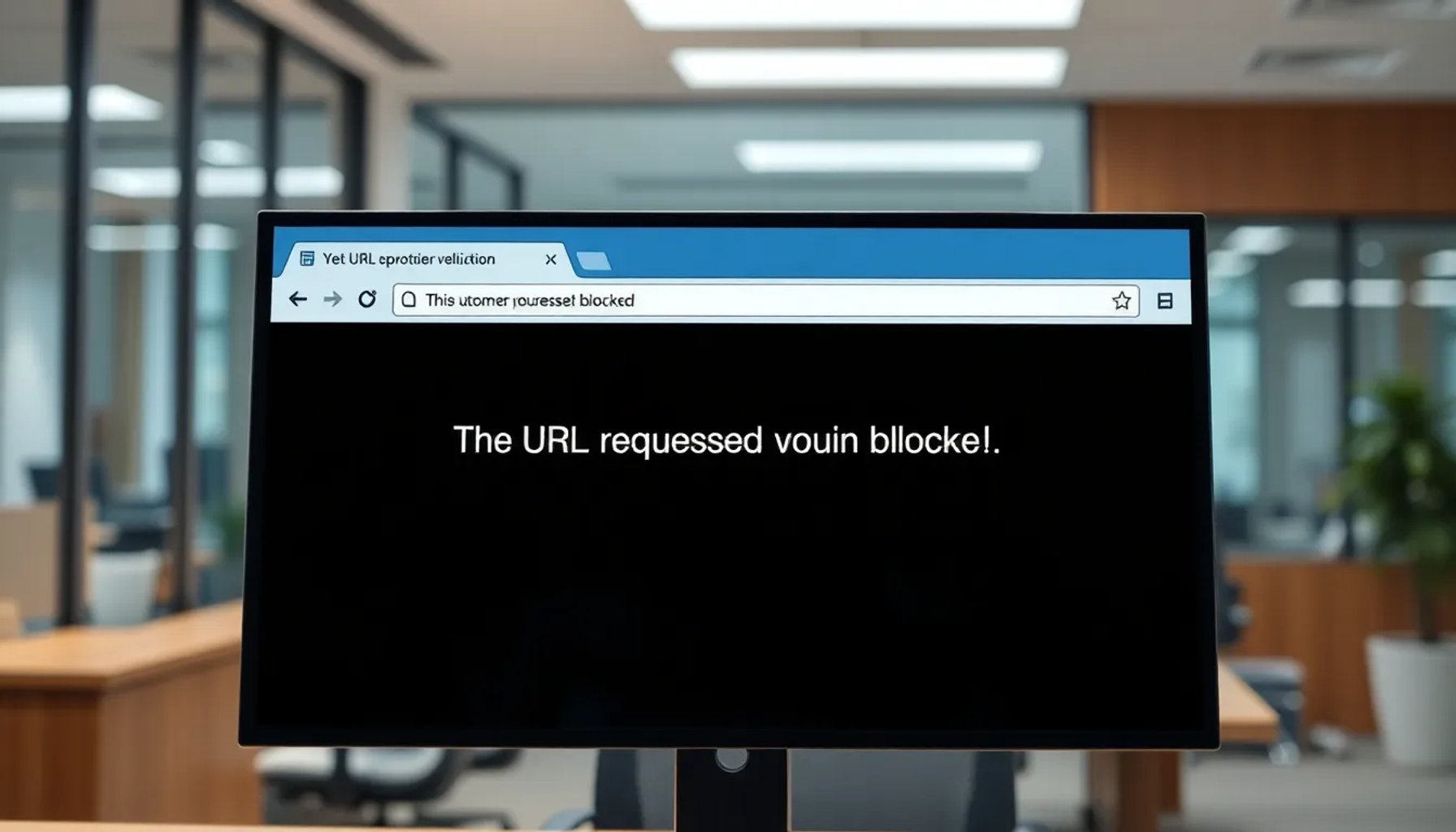 Pantalla de ordenador mostrando el mensaje 'The URL you requested has been blocked' en la web de la Diputación de Palencia