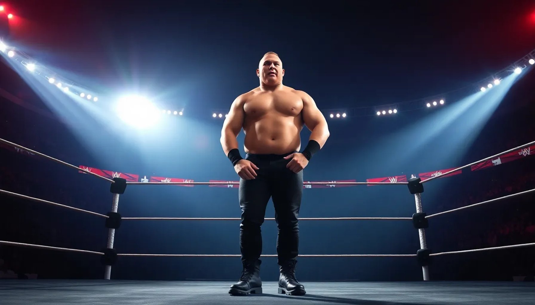 Brock Lesnar quitándose las botas y guantes en el centro del ring tras su última pelea en WrestleMania 42