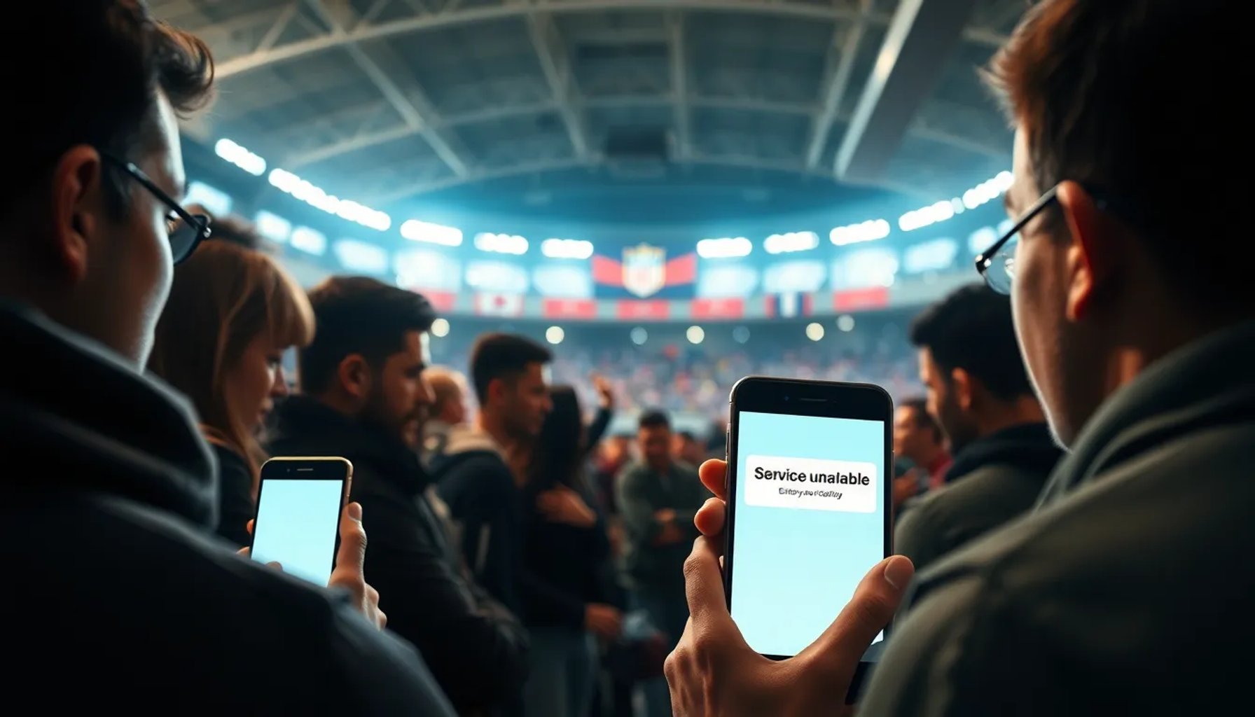 Aficionados del Cádiz CF intentando comprar entradas en línea mientras la página muestra un error de servicio no disponible