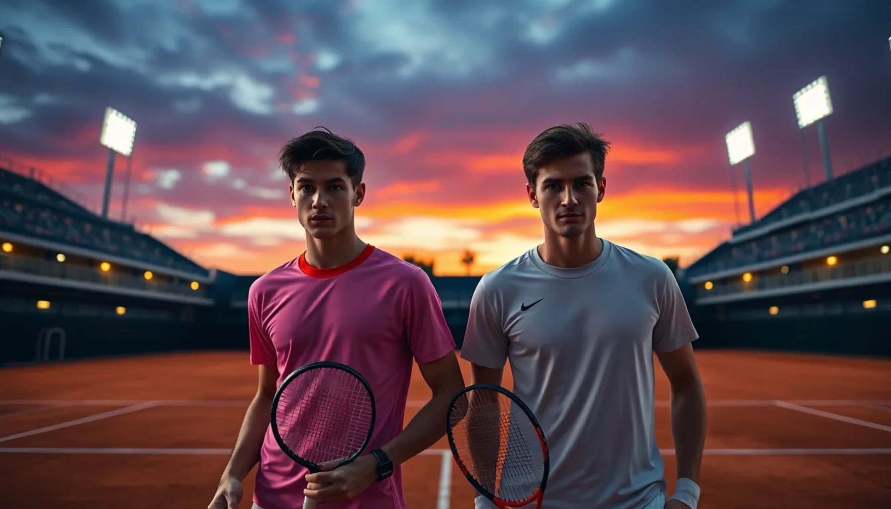 Carlos Alcaraz y Jannik Sinner en la final de Roland Garros 2024, con la pista de tierra roja de fondo