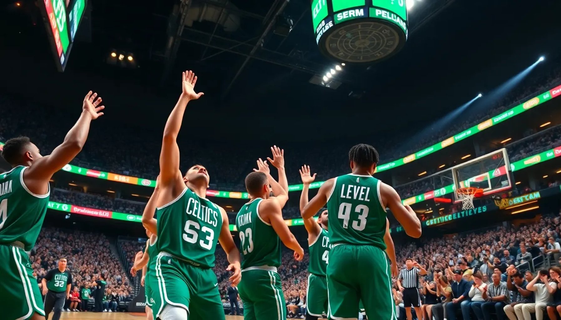 Jugadores de los Celtics celebran su victoria 144-118 sobre los Pelicans en el TD Garden