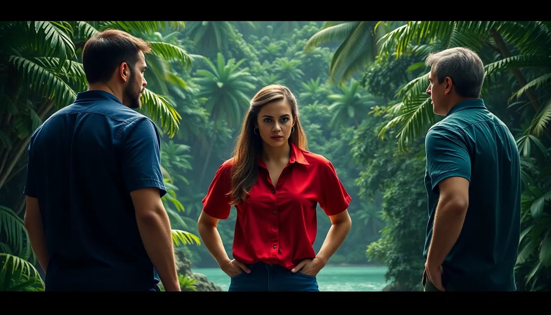 Claudia Chacón confronta a Gerard y Nagore en la selva de Supervivientes, expresión de tensión y desafío