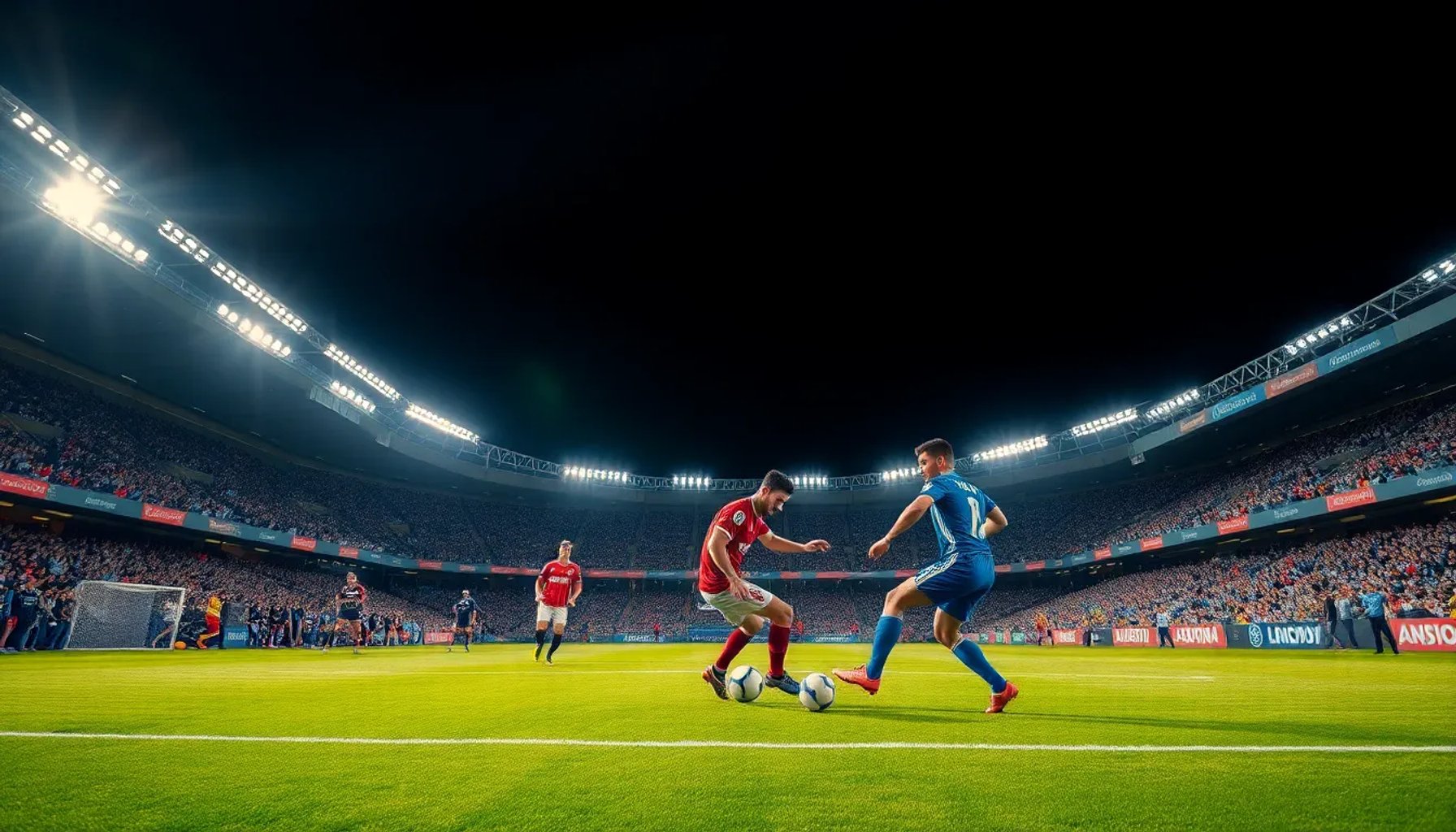 Partido de Cultural Leonesa contra Real Valladolid en el estadio El Toralín, con jugadores disputando el balón bajo luces nocturnas