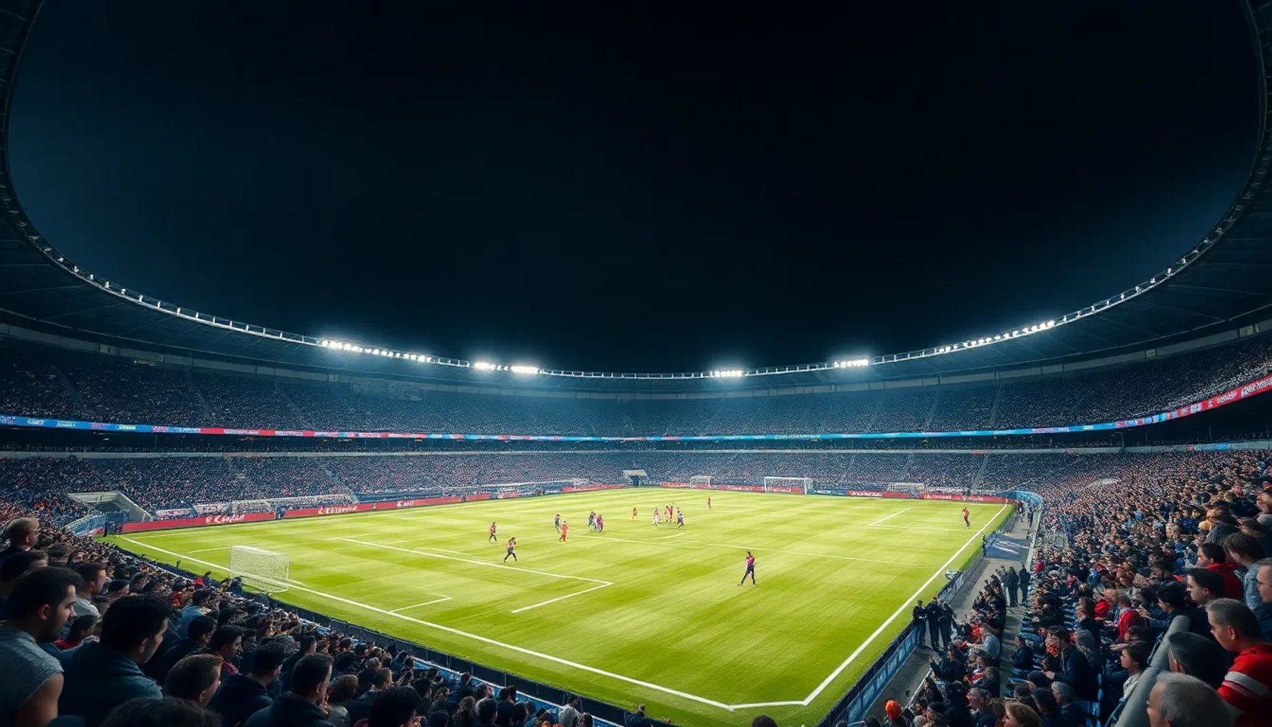 Estadio Riazor iluminado con jugadores de Deportivo de La Coruña y Mirandés disputando el balón bajo la noche gallega
