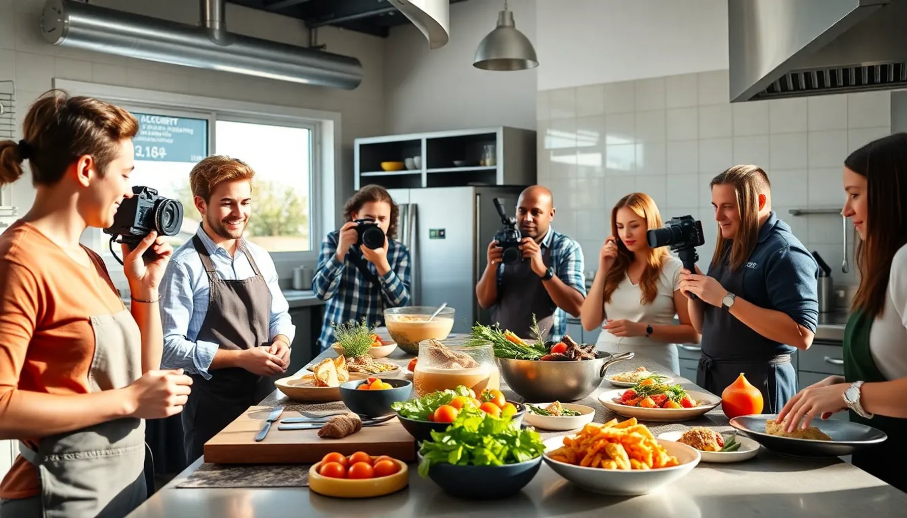 Estudiantes de periodismo gastronómico trabajando en una cocina profesional durante el máster de STJ