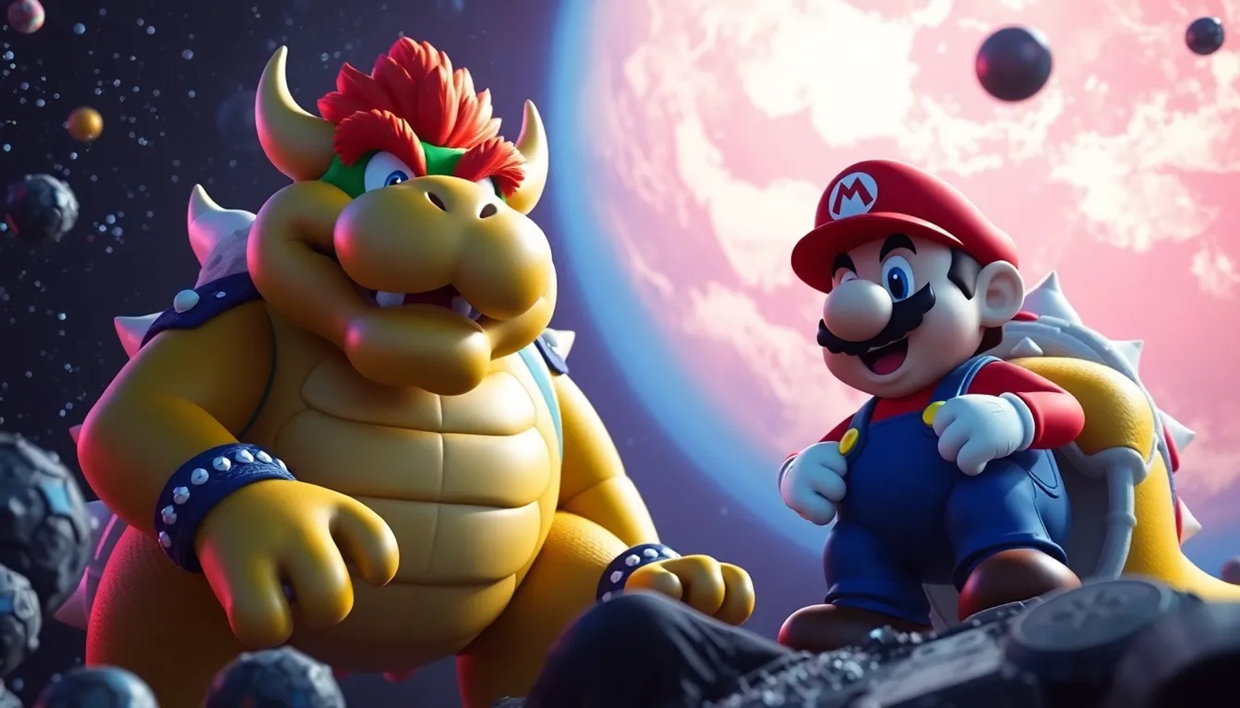 Escena postcréditos de Super Mario Galaxy: La película con Mario y Bowser en el espacio