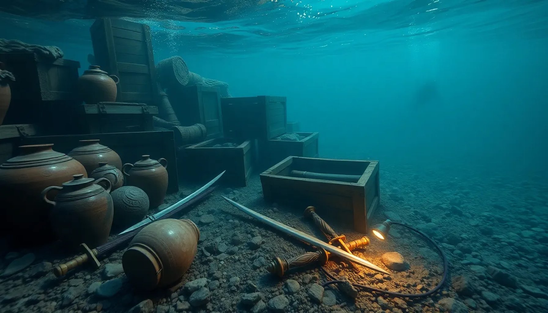 Cargamento de cerámica y espadas romanas recuperado del fondo del lago Neuchâtel, Suiza