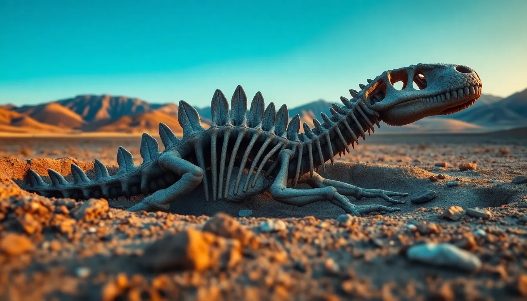 Fósil parcial de un dinosaurio ornitisquio recién descubierto en la Patagonia, mostrando vértebras robustas y dientes en forma de hoja