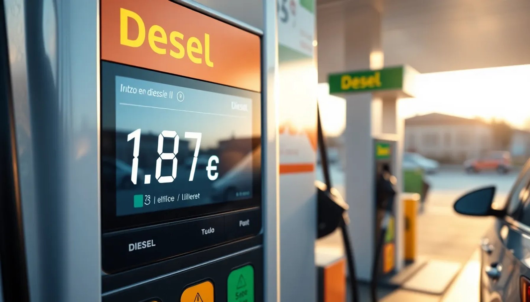 Surtidor de gasolinera mostrando el precio del diésel en euros