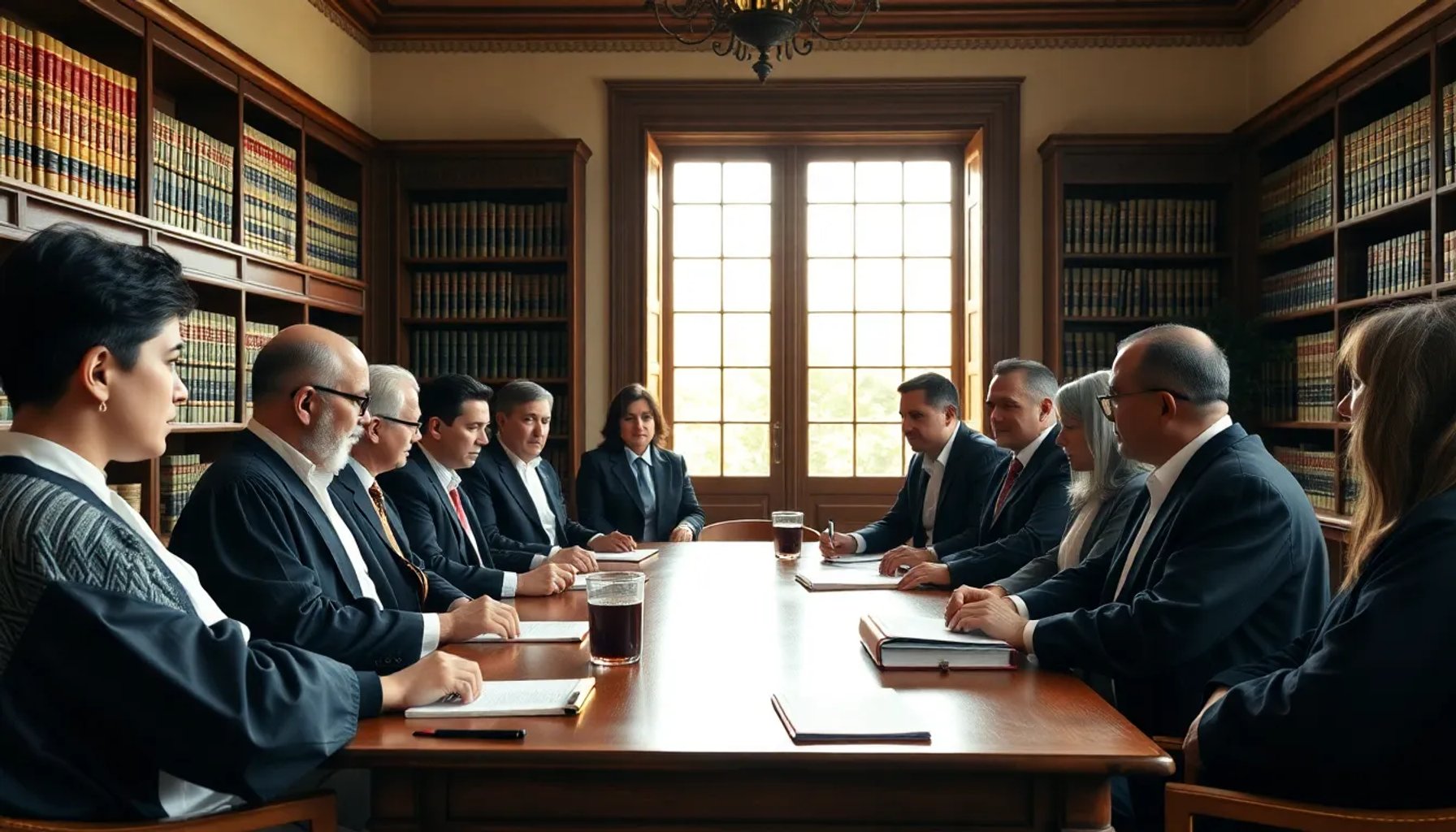 Reunión de agentes judiciales en el Club de la Constitución de Granada debatiendo la Ley de Eficiencia Judicial
