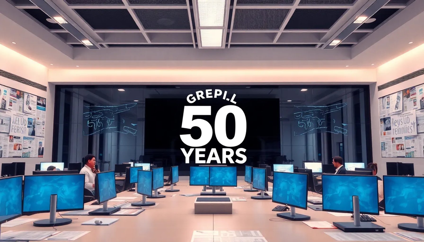 Portada del aniversario 50 de El País, con diseño moderno y elementos digitales