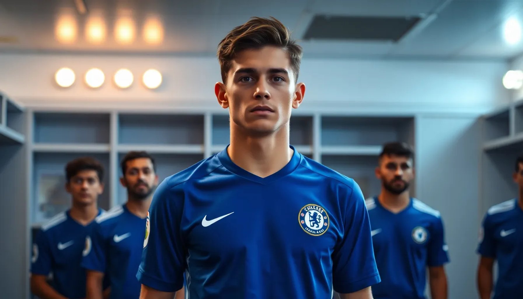 Enzo Fernández discutiendo con compañeros en el vestuario del Chelsea