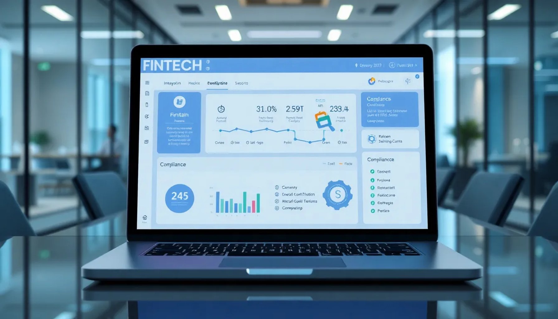 Interfaz digital que muestra la integración de pagos, tarjetas y KYC en una plataforma fintech