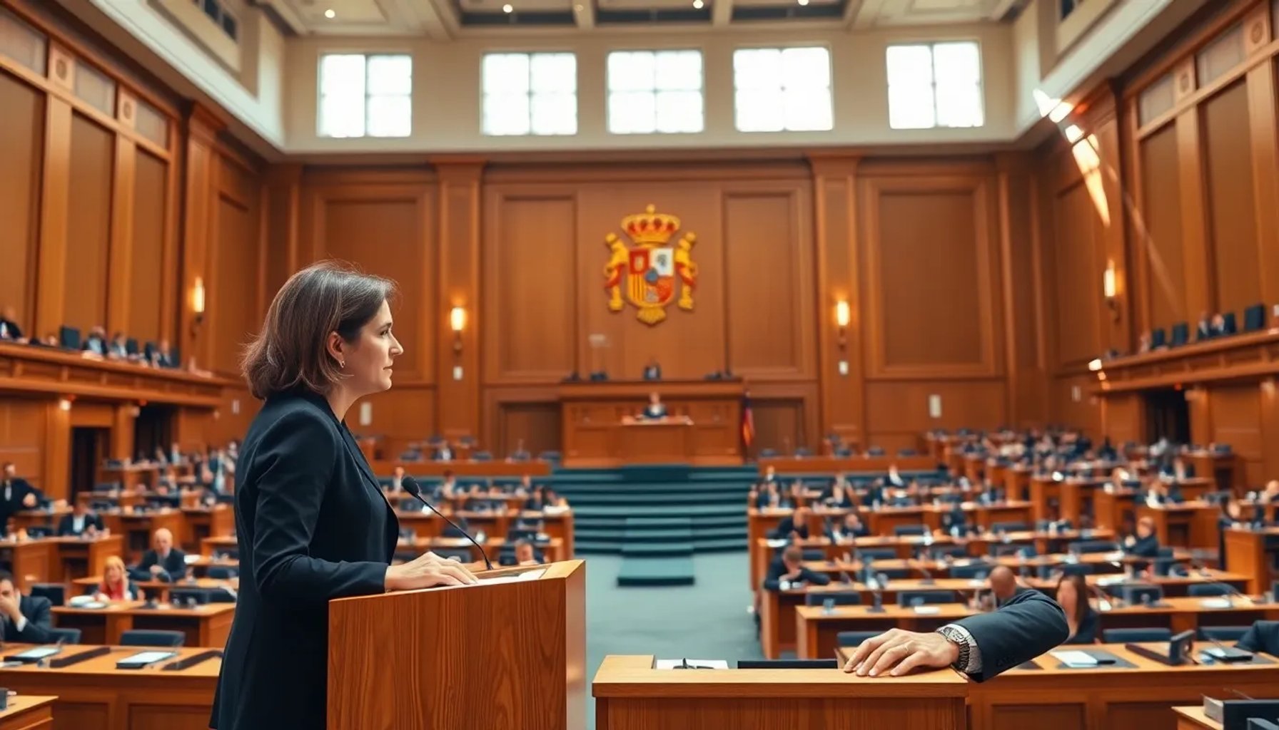 Ester Muñoz y Carlos Cuerpo en el hemiciclo del Congreso durante la interpelación