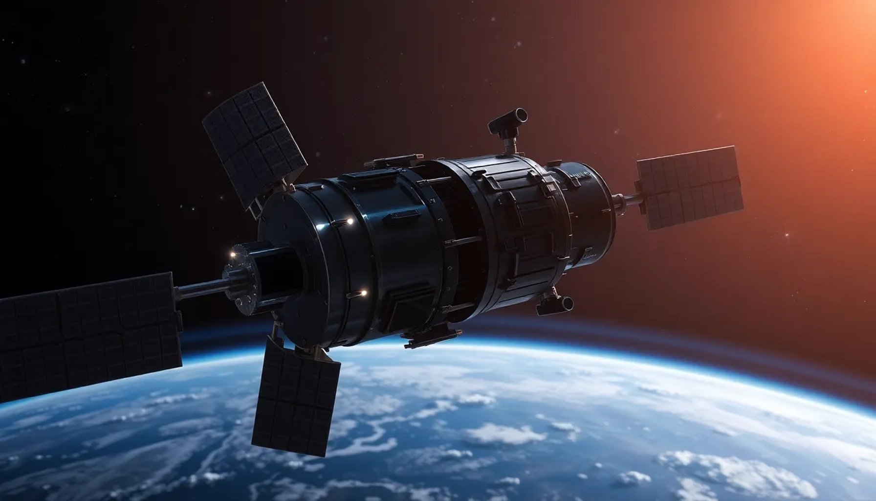 Satélite EuroLink en órbita sobre la Tierra, con haces de señal iluminando continentes