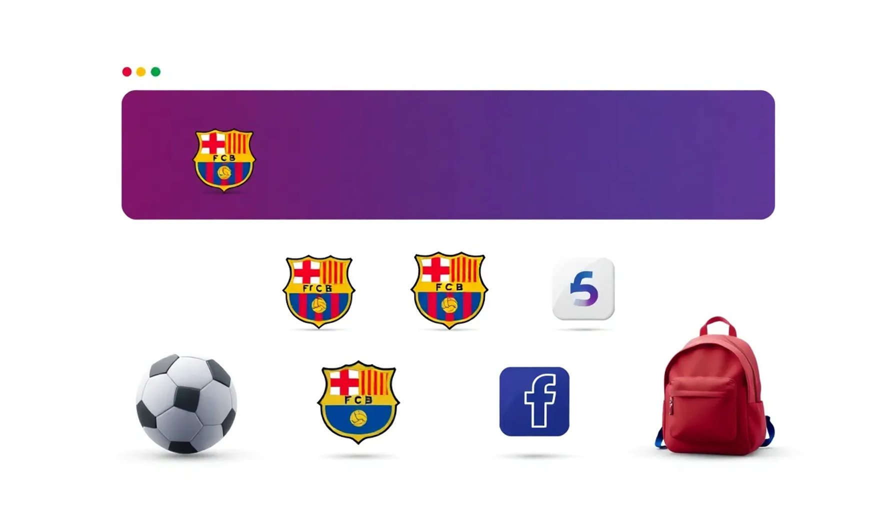 Vista previa del nuevo set de iconos web del FC Barcelona, mostrando símbolos de redes sociales y elementos deportivos