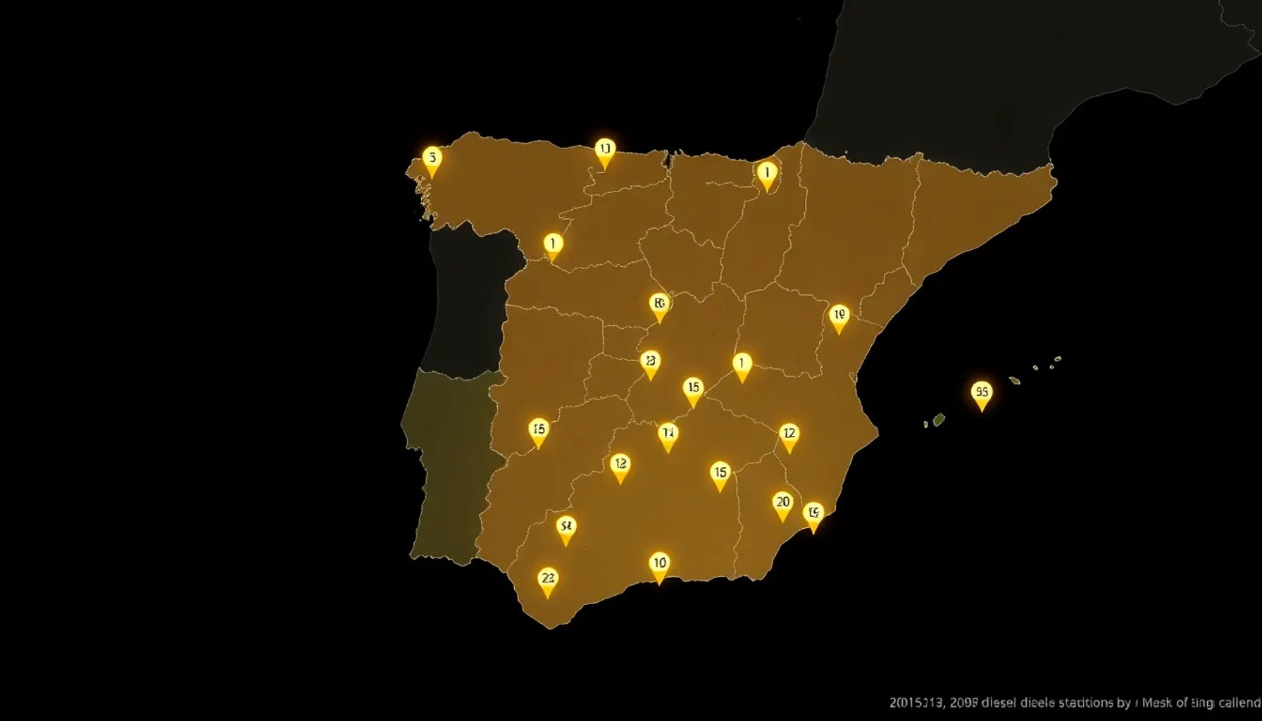 Mapa de España resaltando las gasolineras con diésel a 1,87 euros por litro