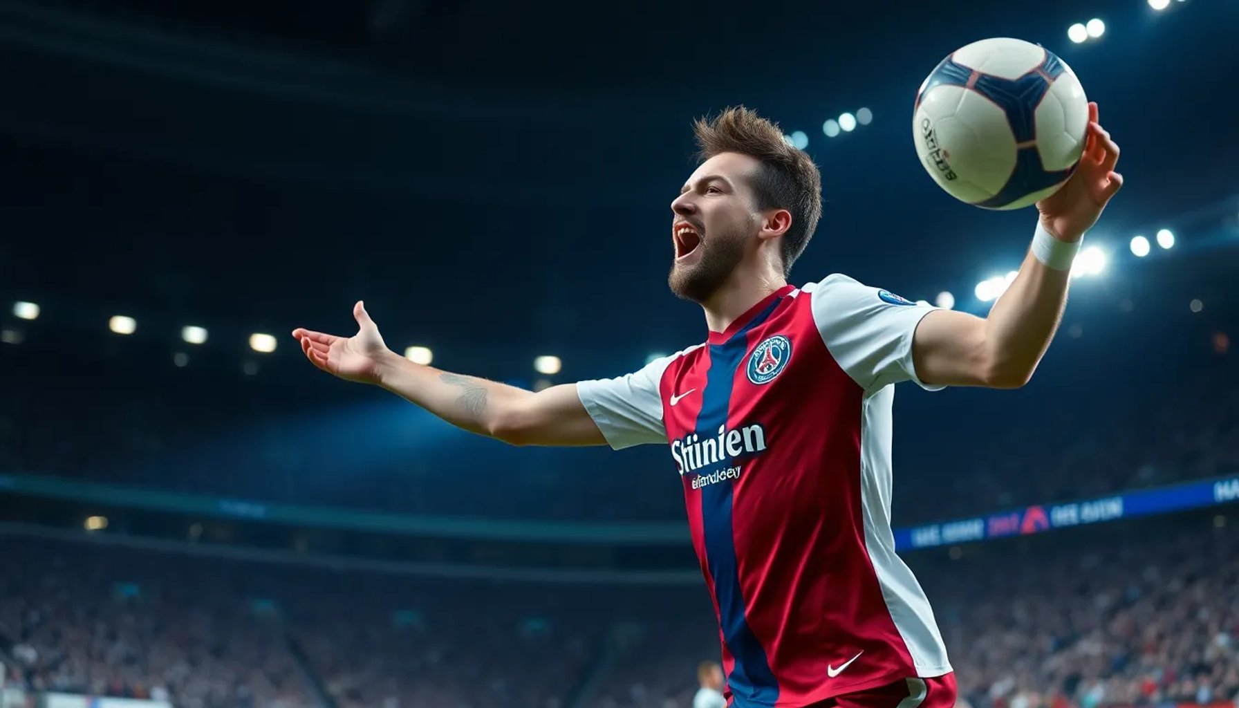 Michael Olise celebra su gol de fuera del área contra el PSG en la Champions League 2026
