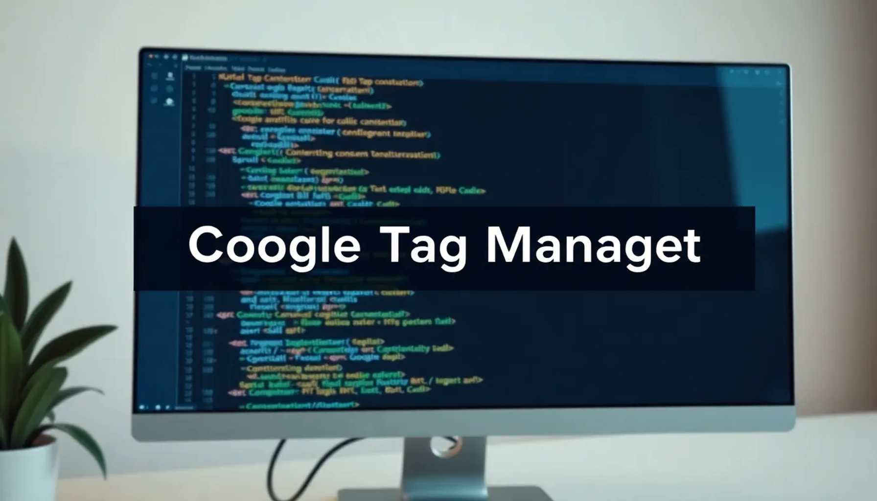 Pantalla de computadora mostrando código de Google Tag Manager con un banner de consentimiento de cookies